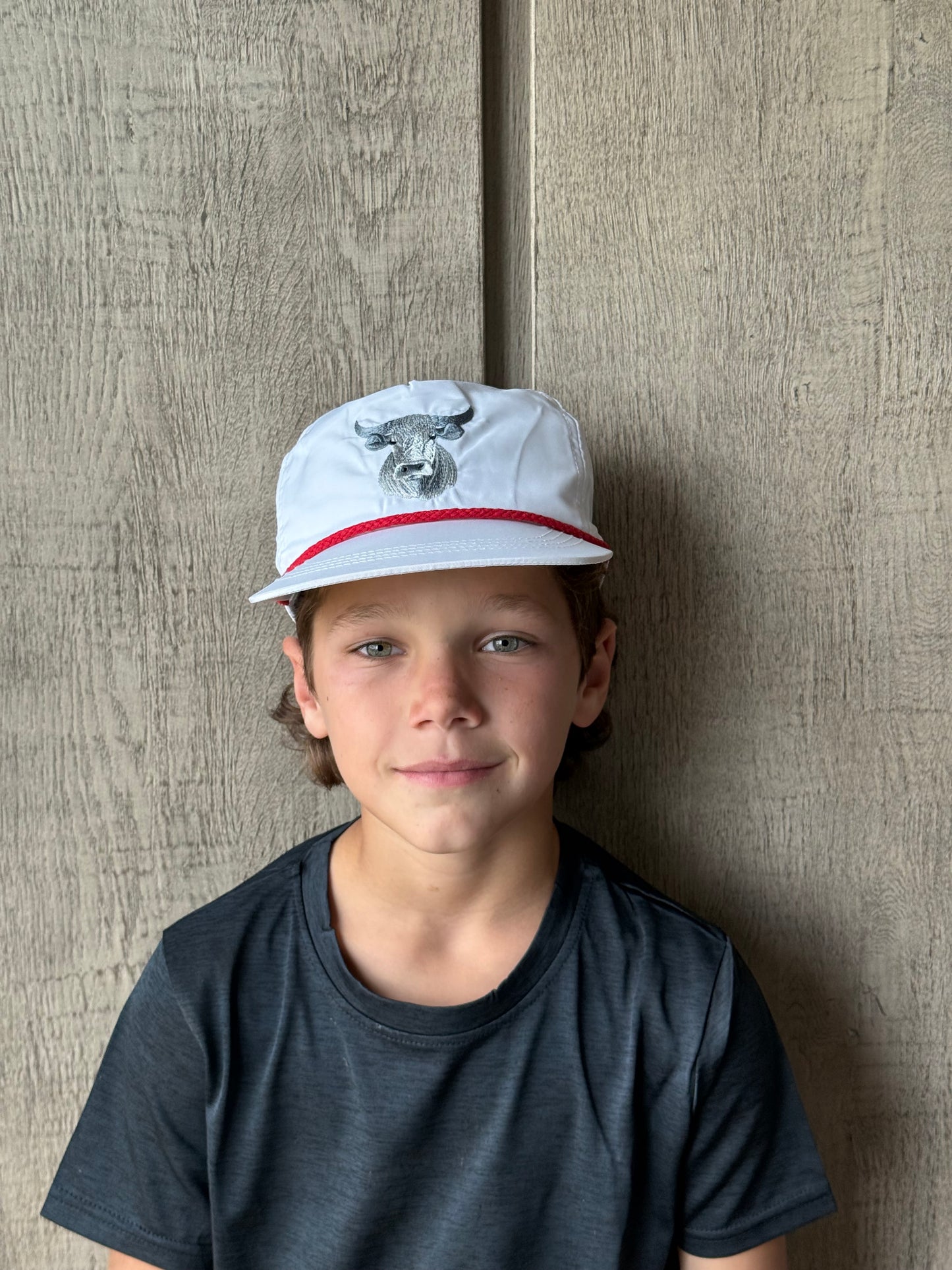 Bull Hat in White with Red