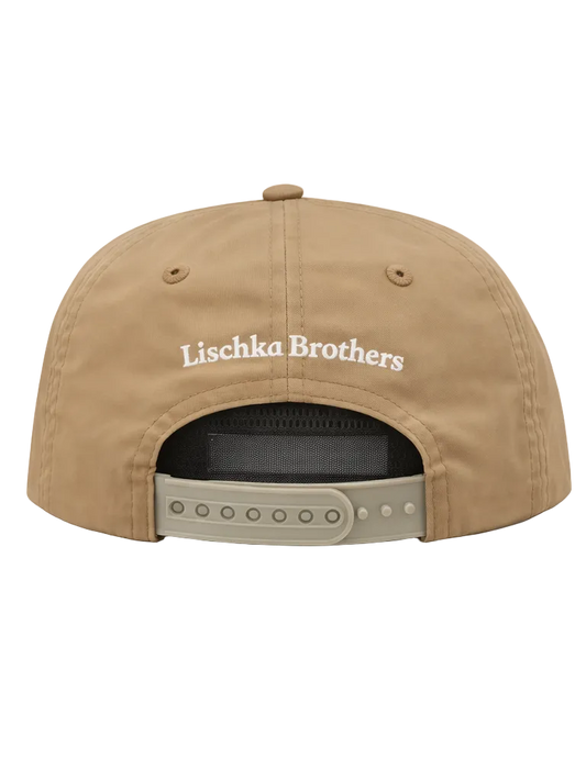 Tan cap with 'Lischka Brothers' logo on the back against a white background