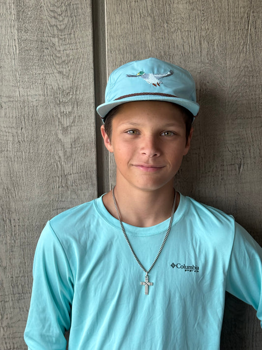 Flying Mallard Duck Hat in Aqua