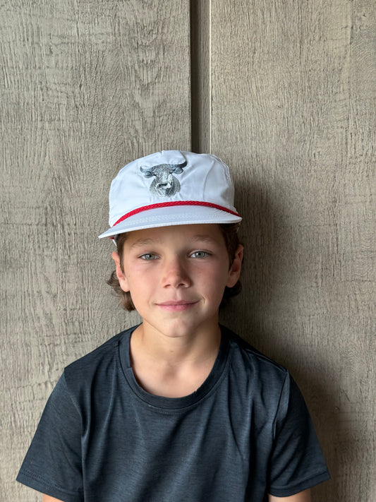 Bull Hat in White with Red