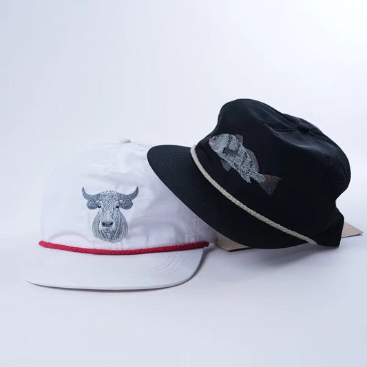 Bull Hat in White with Red