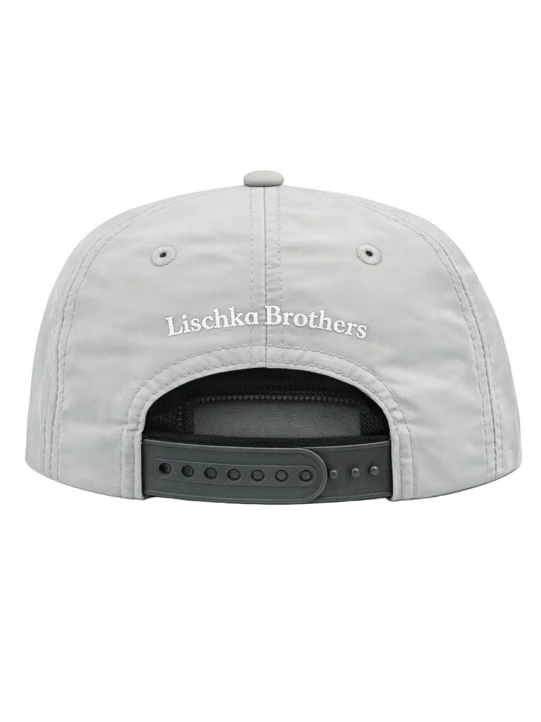 Gray cap with 'Lischka Brothers' logo on a white background