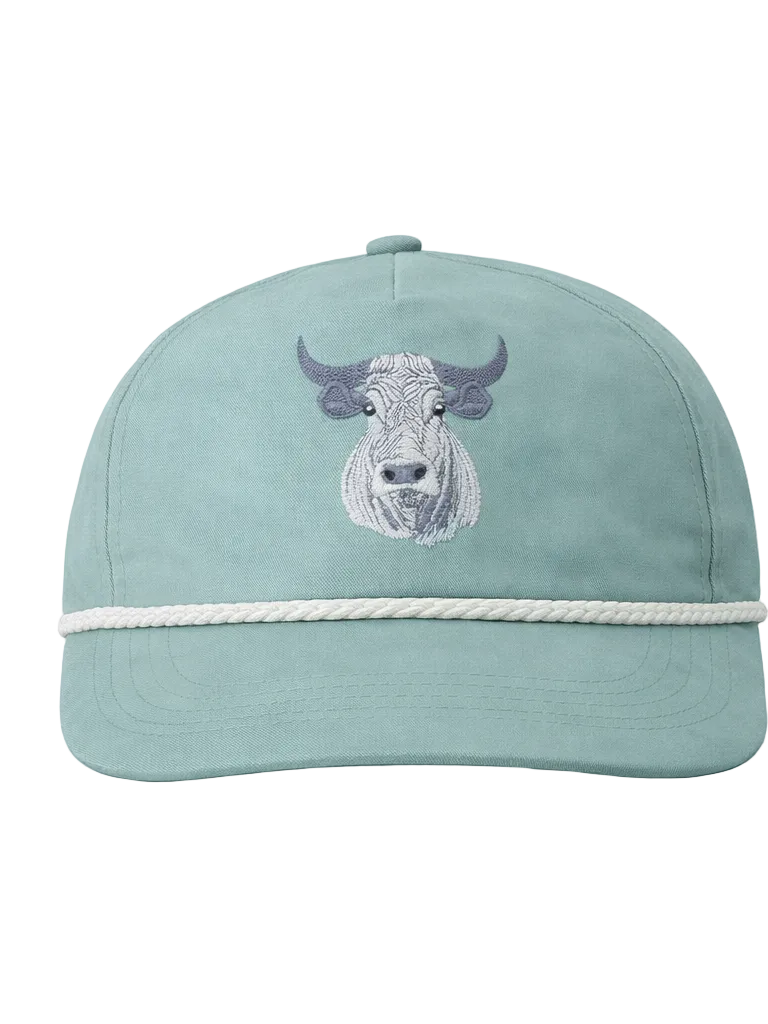 Light blue cap with bull emblem on a white background