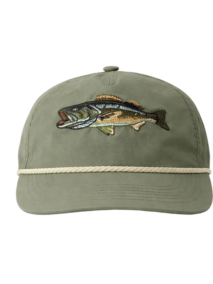 Green cap with fish embroidery on a white background