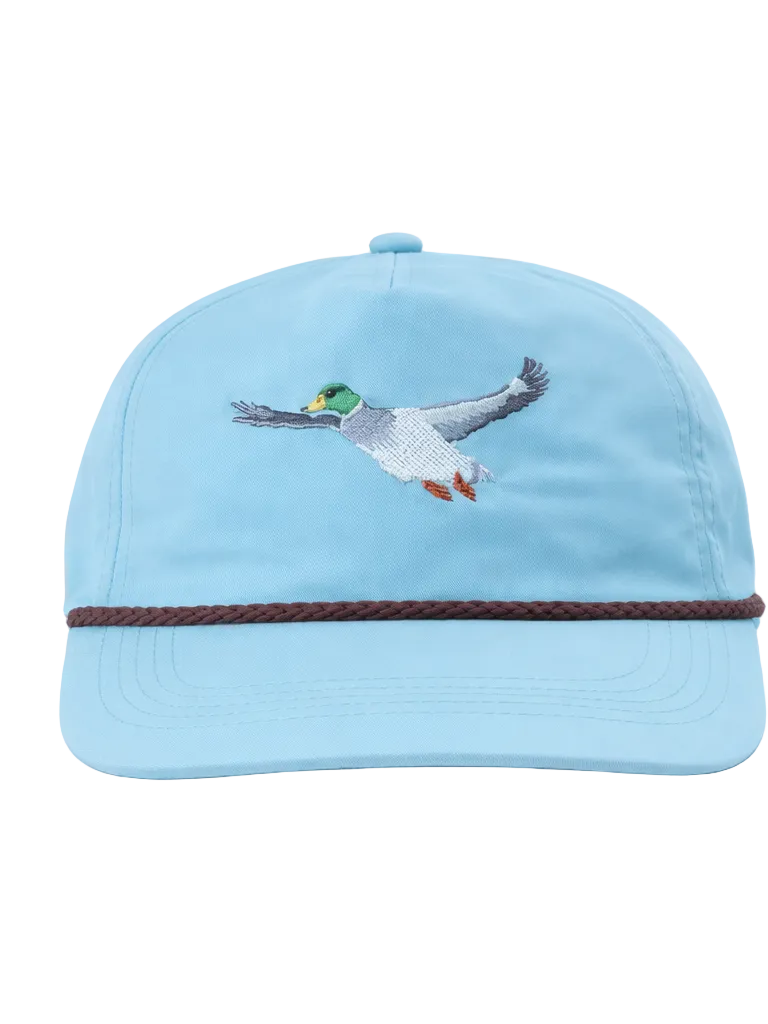 Light blue cap with an embroidered duck design on a white background